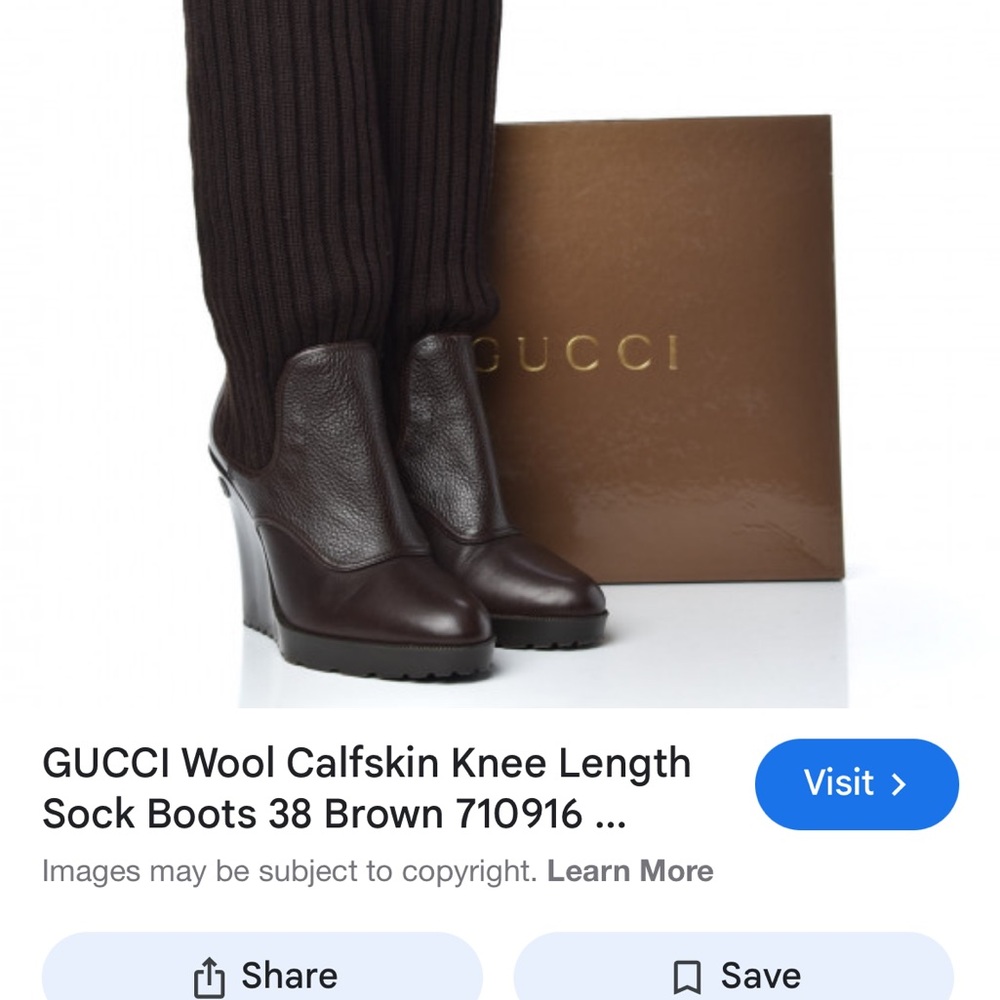 Gucci Brown Wedge Boots with High Heel and Stylish Knitted Upper - Picture 6 of 7
